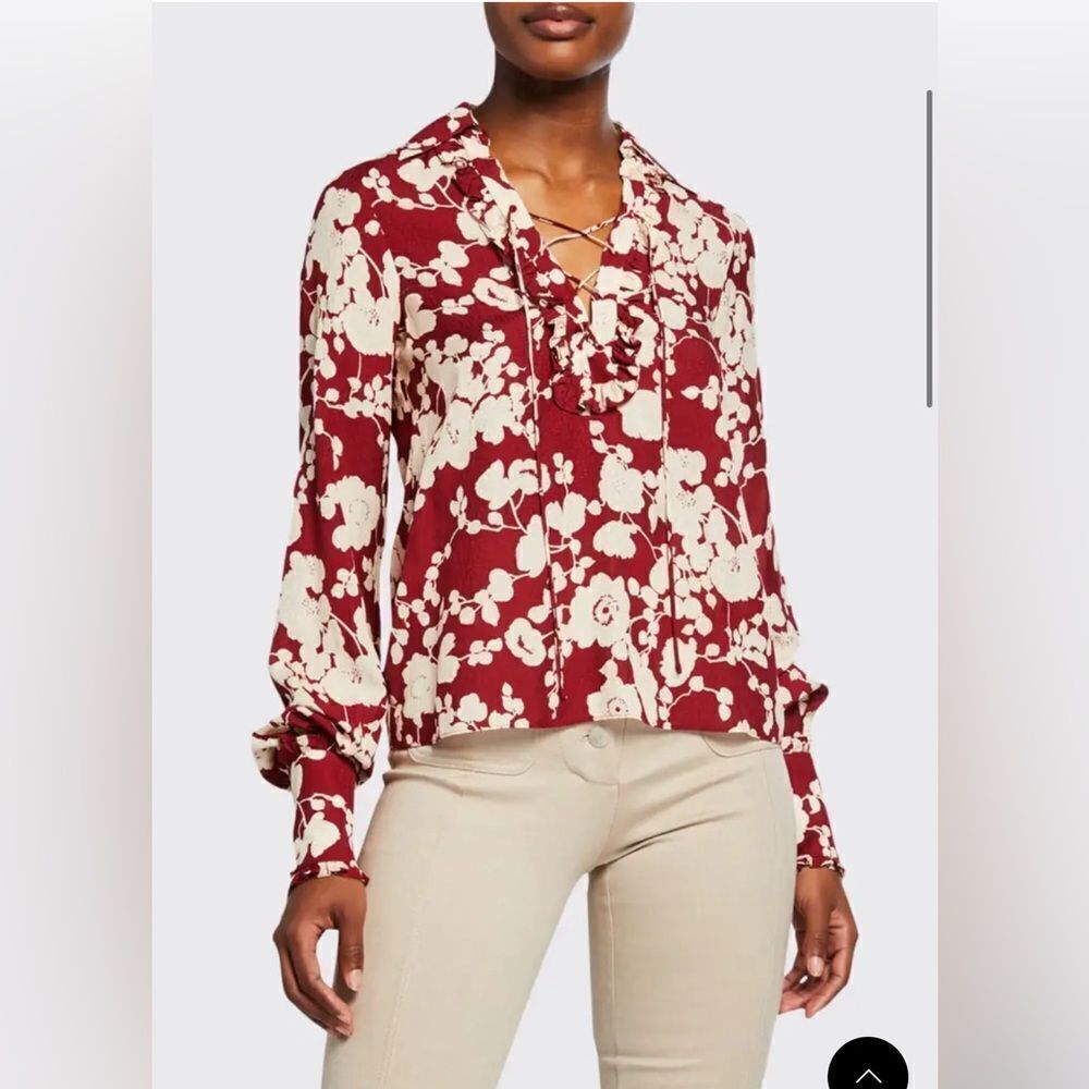 ALEXIS DAINA Red FLORAL-PRINT LONG-SLEEVE SHIRT Size Small